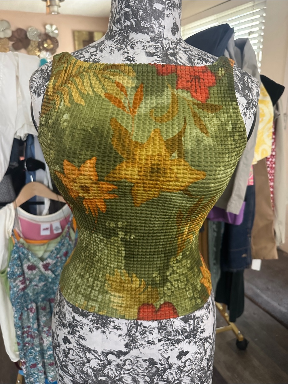 Cache Olive Green Floral Textured Camisole